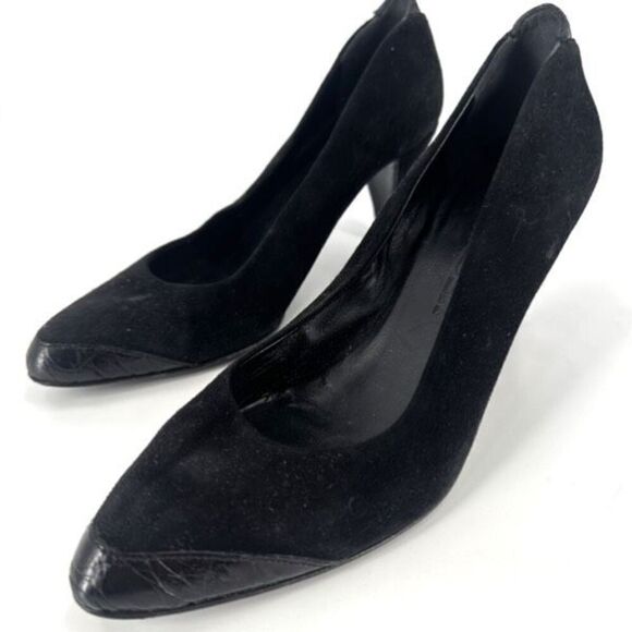 Jil Sander Women's Velvet Leather Trim Pointed Toe Pump Heel Shoes Black Size 36 - Picture 1 of 15